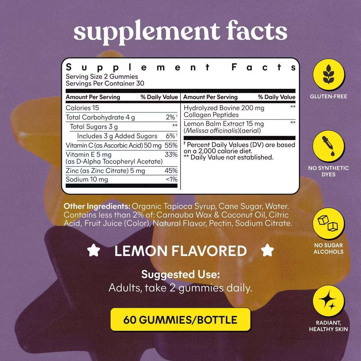 Lemme Starface Healthy Skin Gummies - Lemon Flavored - 60ct